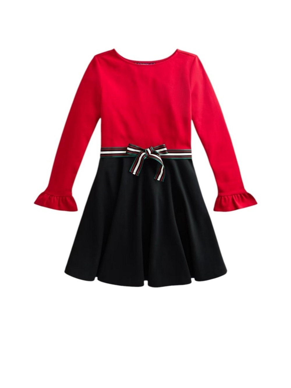 Polo Ralph Lauren Girls Red Black Ponte Dress Bow Holiday Party M 8/10